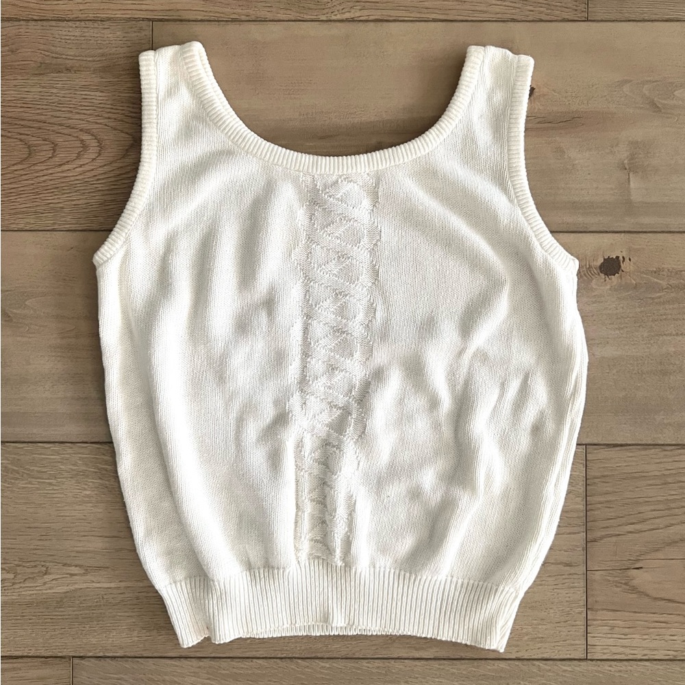 Vintage 70s Cream Knit Sweater Vest